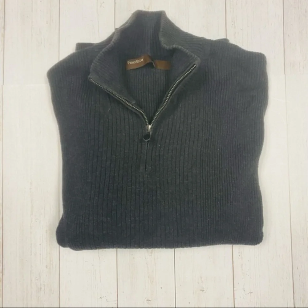 Perry Ellis Men’s Casual Cotton 1/4 Zip Charcoal Sweater, Size XLarge